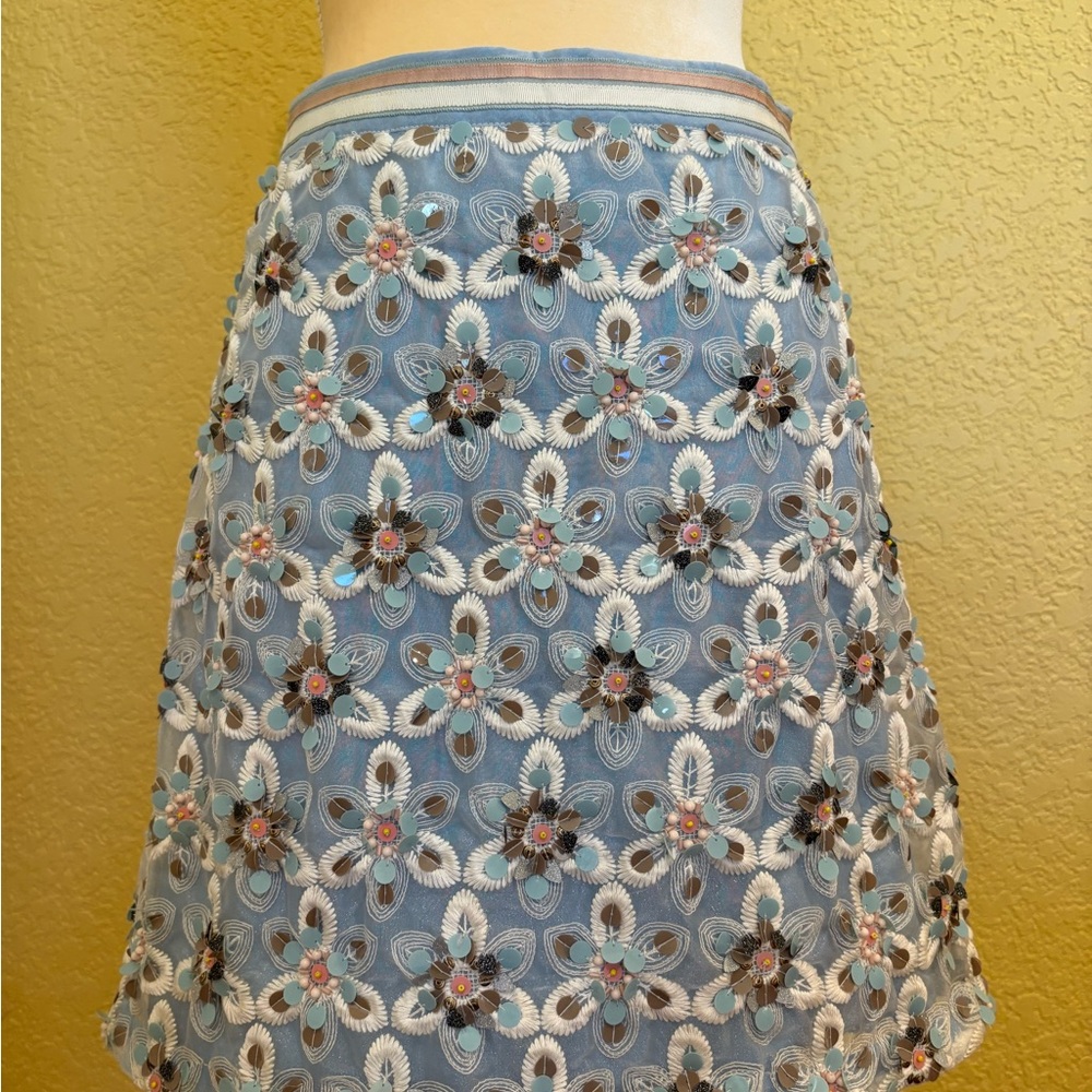 Anthropologie Blue Floral A-Line Skirt